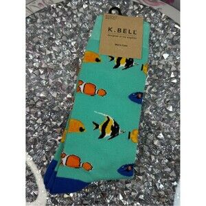 K. Bell socks Men's Fish Pattern Crew Socks - Teal